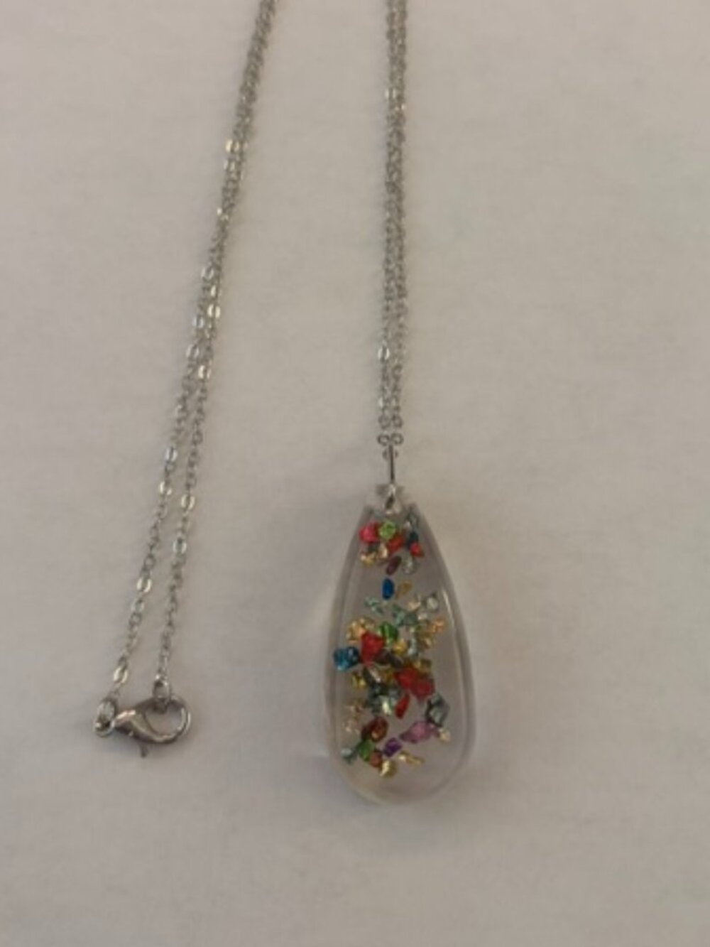 Handcrafted Rainbow Confetti Resin Teardrop Pendant Necklace